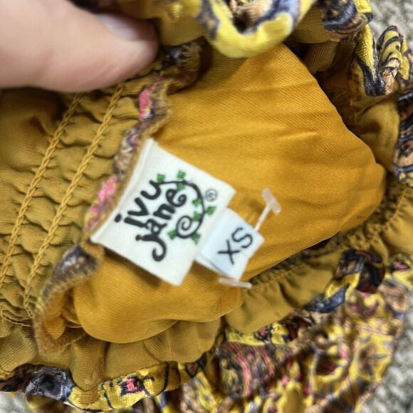 Ivy Jane Blouse Top size Extra Small Gold Blue Paisley Velour Smocking Peasant - Picture 13 of 13